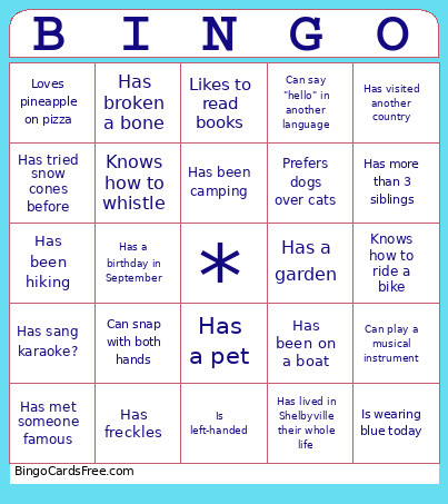 Daycare Bingo Card