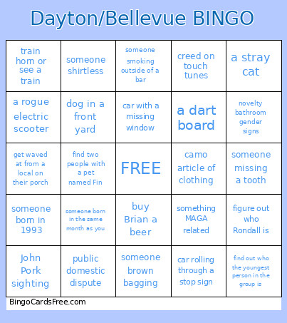 Dayton/Bellevue Bingo Card