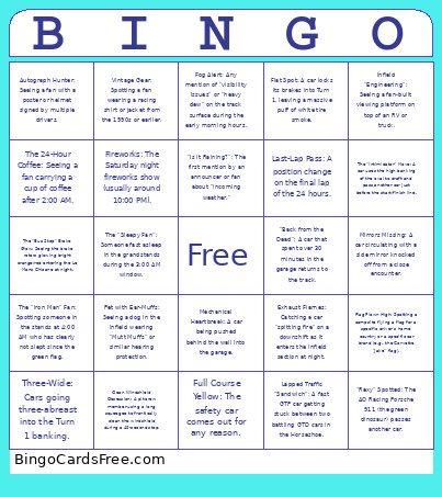 Daytona 24 Bingo Card