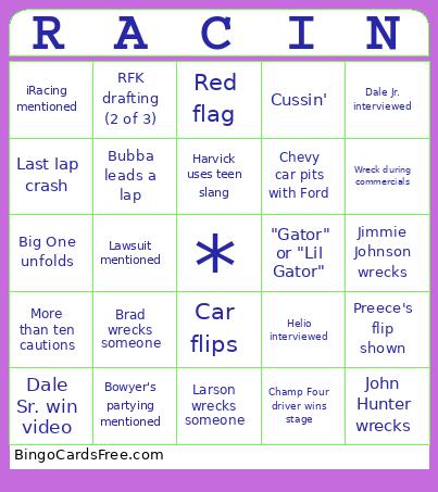 Daytona 500 Bingo Card