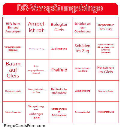 DB-Verspätungs Bingo Card