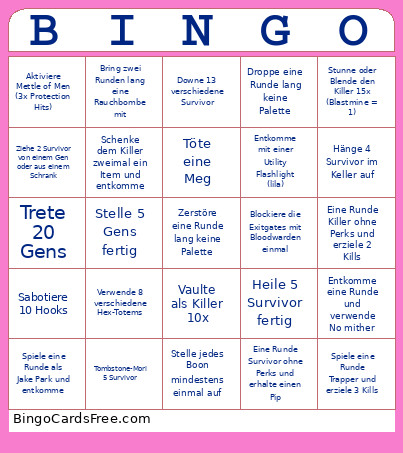 DbD Bingo Card
