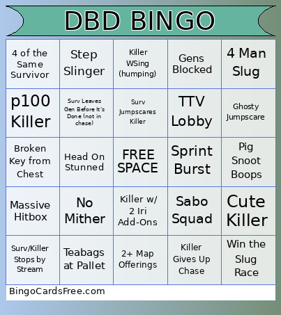 DBD Bingo Card