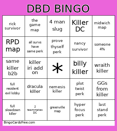 DBD Bingo Card 3