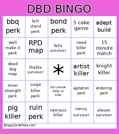 DBD Bingo Card 4