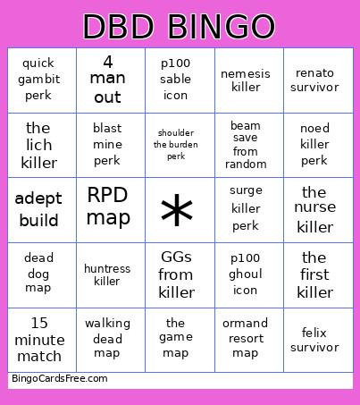 DBD Bingo Card 3