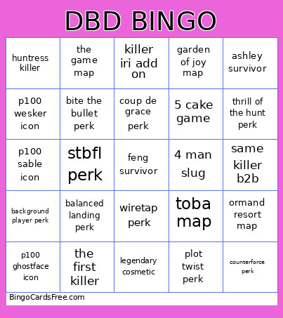DBD Bingo Card 2