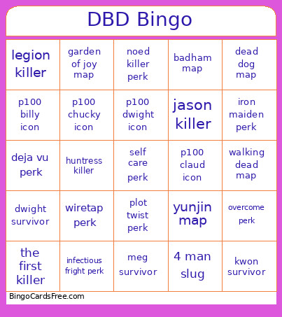 DBD Bingo Card