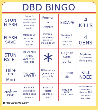 DBD Bingo Card