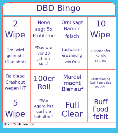 DBD SSC Bingo Card