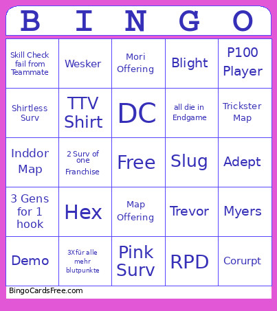 DBD Bingo Card