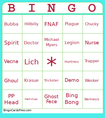 Dbd Killer Bingo Card