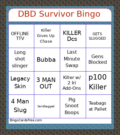 DBD Survivor Bingo Card