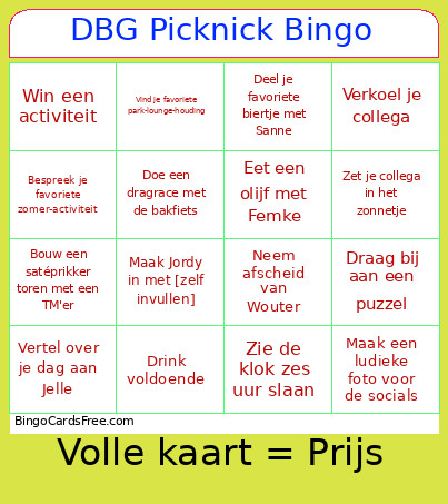 DBG Picknick Bingo Card