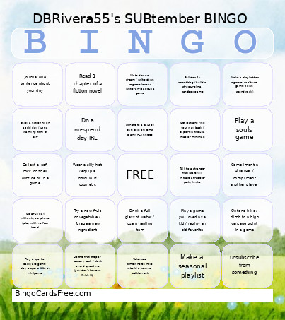 DBRivera55's SUBtember Bingo Card