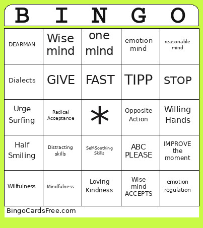 DBT Bingo Card