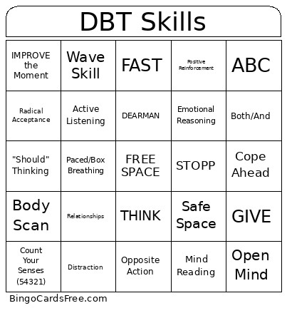 DBT Skills Bingo Card