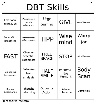 DBT Skills Bingo Card