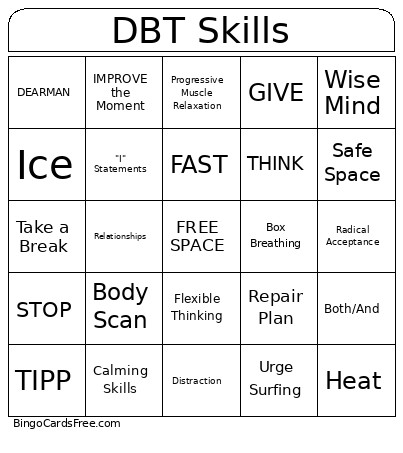 DBT Skills Bingo Card