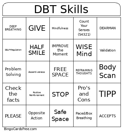 DBT Skills Bingo Card
