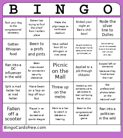 DC Bingo Card