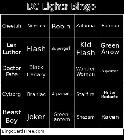 DC Lights Bingo Card