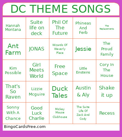 DC THEME SONGS Bingo Card