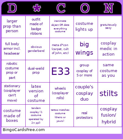 Dcon 2025 Bingo Card