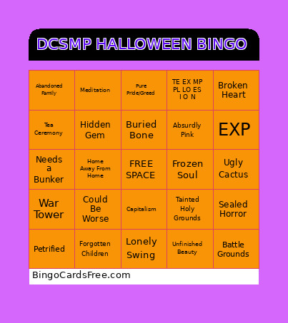 DCSMP HALLOWEEN Bingo Card