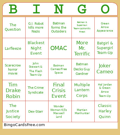 DCU Prediction Bingo Card