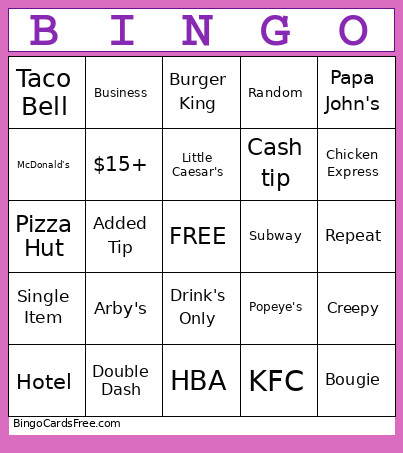 DD Bingo Card