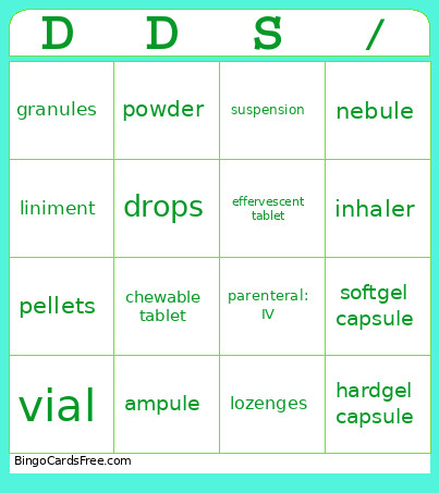 DDs Bingo Card