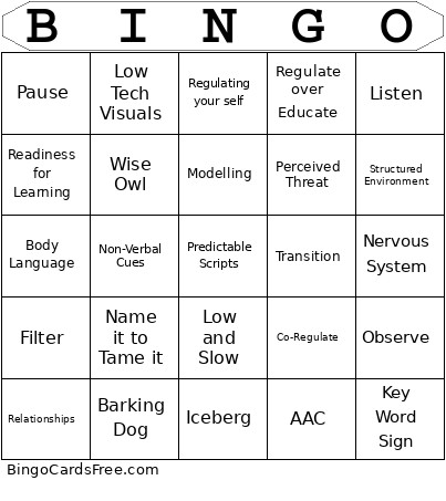 De-Escalation Bingo Card