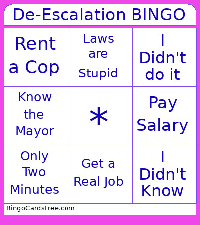 De-Escalation Bingo Card
