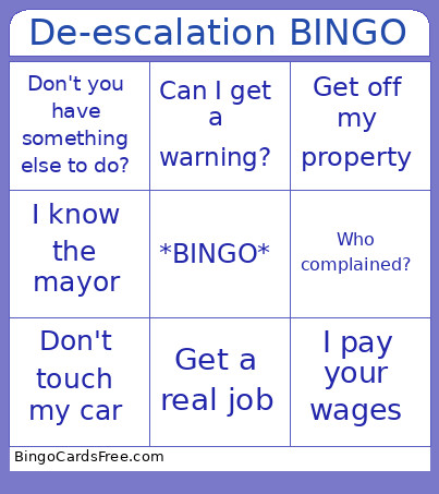 De-escalation Bingo Card
