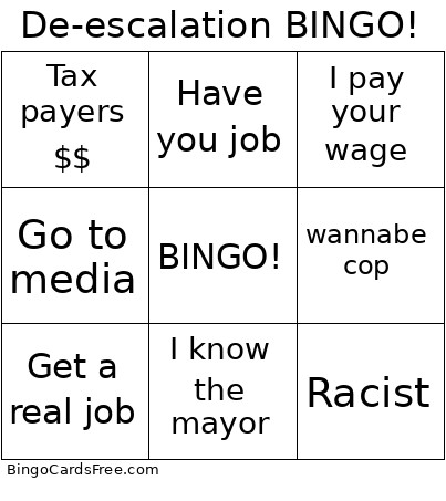 De-escalation ! Bingo Card 3