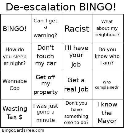 De-escalation ! Bingo Card