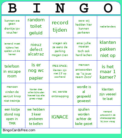 De EXIT Games Bingo Card