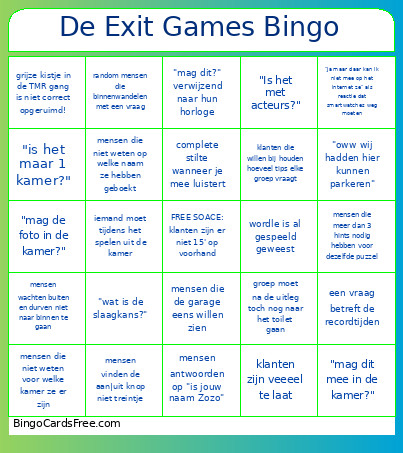 De Exit Games Bingo Card