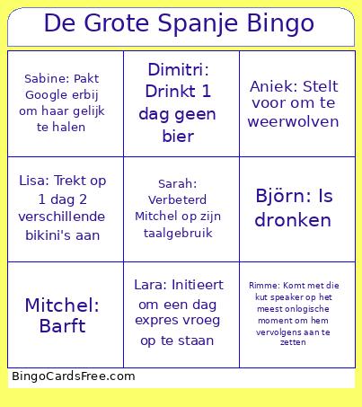 De Grote Spanje Bingo Card