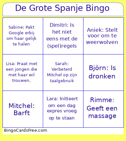 De Grote Spanje Bingo Card