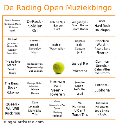 De Rading Open Muziek Bingo Card