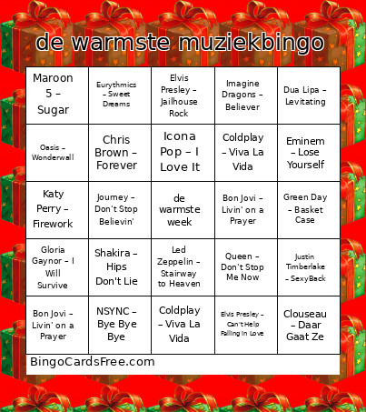 De Warmste Muziek Bingo Card