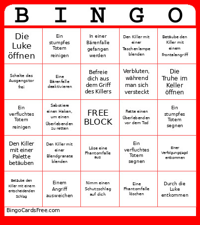 Dead By Daylight Bingo Card