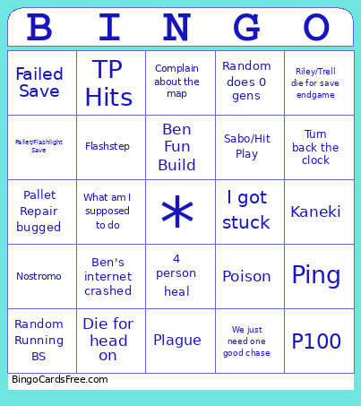 Dead By Daylight Bingo Card