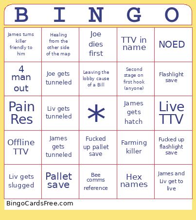 Dead By Daylight Bingo Card