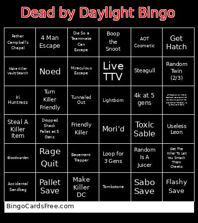 Dead by Daylight Bingo