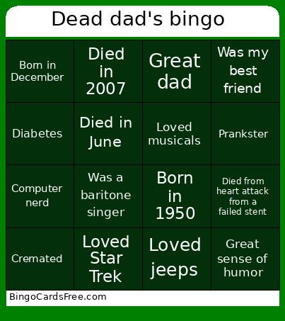 Dead dad's bingo  Cards Free Pdf Printable Game, Title: Dead dad's bingo 