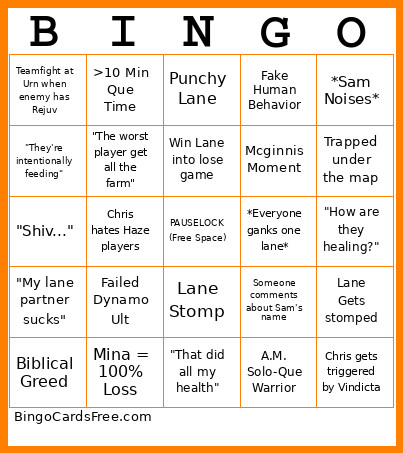 DEADLOCK Bingo Card