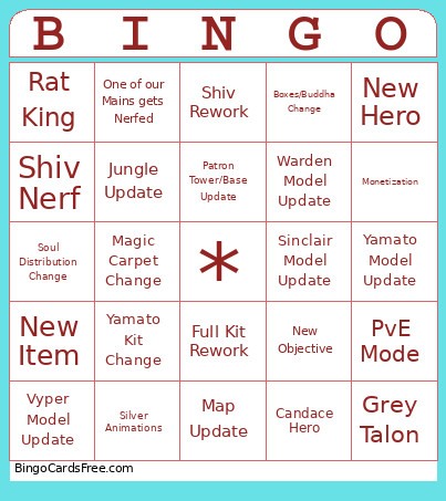 Deadlock Patch Bingo Card 2